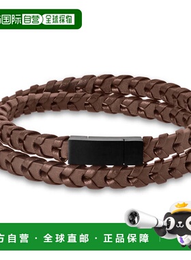 自营Bruno Magli Mens Fishtail Leather Wrap Bracelet, Mahogan