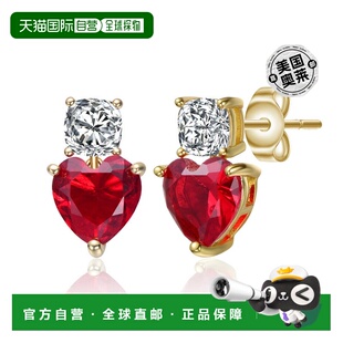 genevive14k 纯银镀金彩色方晶锆石双石心形耳环 - 红色 【美国奥