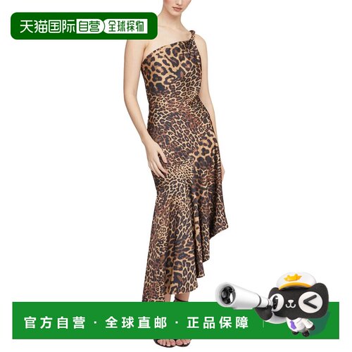 自营Halston Mavis Satin Midi Dress - leopard 美国奥莱直发