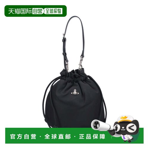 自营vivienne westwood黑色Orb抽绳织物小袋-黑色 美国奥莱直发