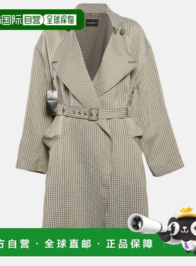 自营Emporio Armani Beige Gingham Linen Blend Trench Coat - b