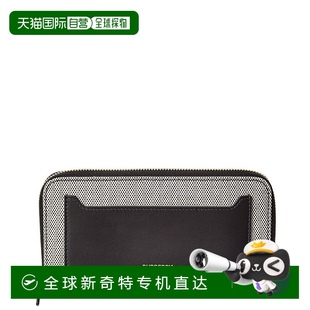 自营 美国奥莱直发 Burberry标志帆布和皮革拉链钱包 黑色