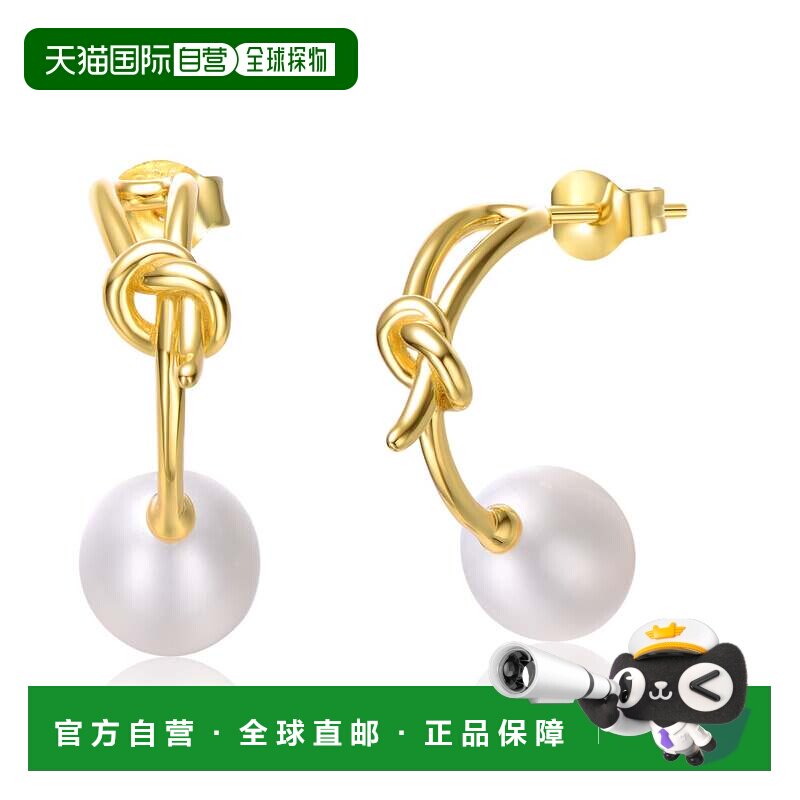 自营 genevive纯银 14k 黄金镀白珍珠爱结半环耳环 - 金 美国奥莱