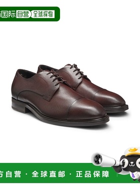 自营bossCap-toe Derby shoes in grained leather - dark brown