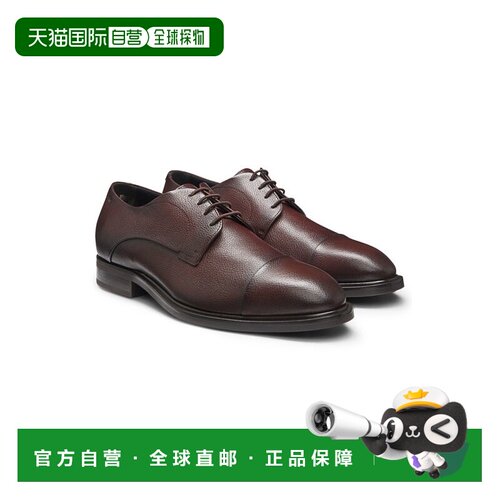 自营bossCap-toe Derby shoes in grained leather - dark brown