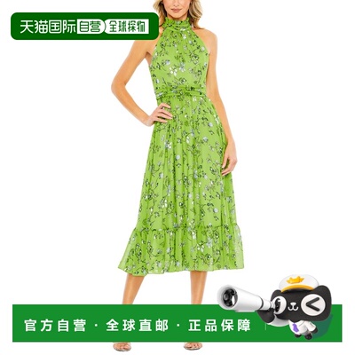 自营Mac Duggal Floral Print Halter Neck A-Line Dress - green