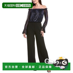 Papell navy Crinkle Jumpsuit 美国奥莱直 Crepe 自营Adrianna