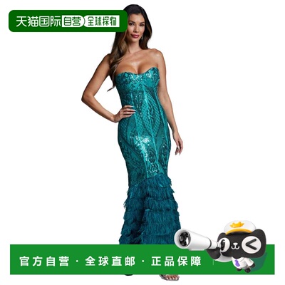 自营Bebe Women's Sequin Feather Gown - teal 美国奥莱直发长裙