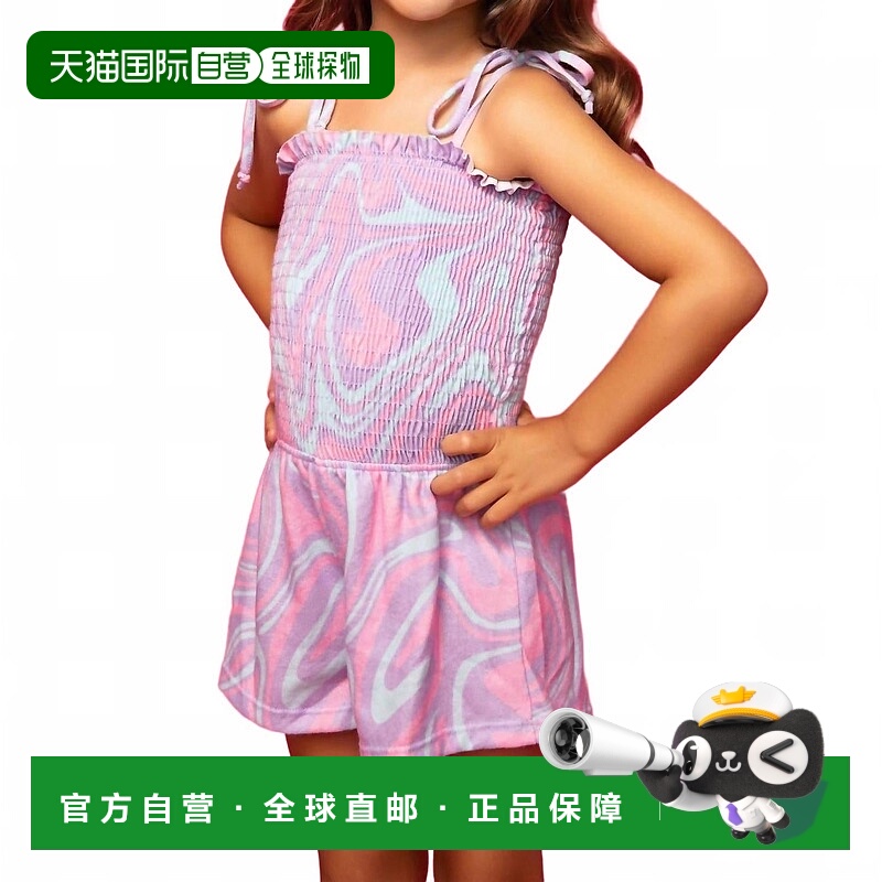 自营miaGirls Tie Strap Smocked Swirl Romper In Lavender Swir