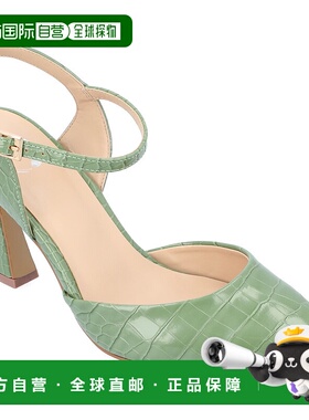 自营Journee Collection女式Nixey鳄鱼皮带扣尖头高跟鞋-绿色 美