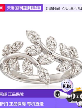 自营 925 纯银 Ross-Simons 钻石月桂叶绕行戒指 白色 美国奥莱直