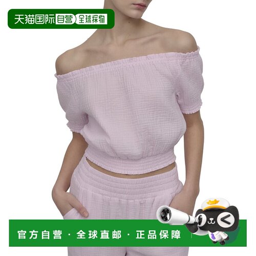 自营DKNY Off The Shoulder Crop Top - blue 美国奥莱直发上衣