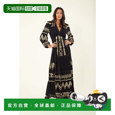 自营hale bobFallin Embroidered Maxi Dress - black 美国奥莱直