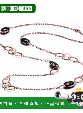 自营 GENEVIVE 纯银镀玫瑰金黑色立方氧化锆站项链 美国奥莱直发