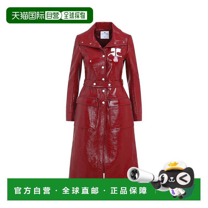 自营courregesBelted Tailored Coat With Glossy Finish - red
