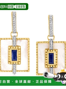 自营Ross-Simons 珍珠母贝和蓝宝石吊式耳环配 。 18kt 纯银白色