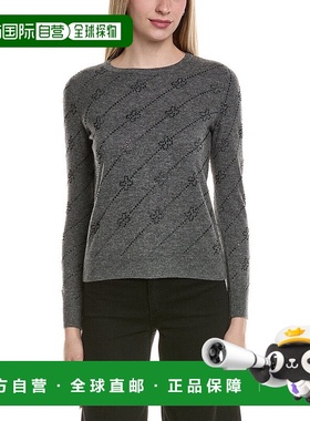 自营sofiacashmere热固斜花羊毛和羊绒混纺毛衣-灰色 美国奥莱直