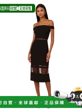 自营Adrianna Papell Knit Crepe Midi Dress Women's Black Off-