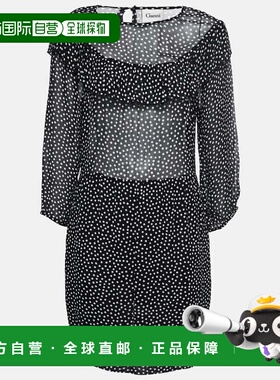 自营Ganni Black Polka Dotted Crepe Belleville Short Dress -