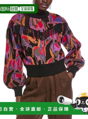 自营FARM Rio Wild Horses Black Fringe Wool-Blend Sweater - b