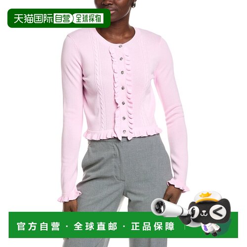 自营English Factory Ruffle Placket Knitted Cardigan - pink