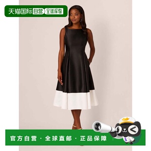 自营Adrianna Papell Midi Dress Women's Black Mikado Pleated