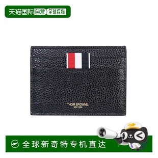 黑色 自营 纹理小牛皮持卡人 thom 美国奥莱直 browne带徽标细节