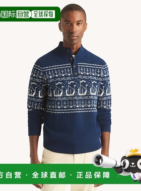 自营Nautica Mens Fair Isle Mock-Neck Sweater - navy seas 美