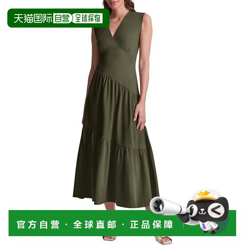 自营DKNY a字型长裙-绿色 美国奥莱直发