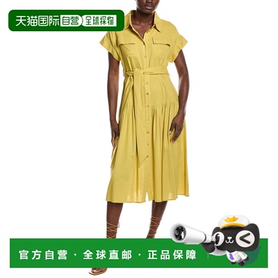 自营Gracia Cap Sleeve Linen-Blend Shirtdress - yellow 美国奥