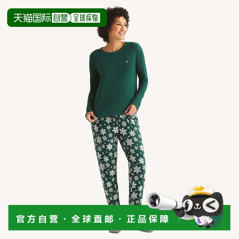 自营Nautica Womens Printed Pajama Jogger Pant Set - fleet gr