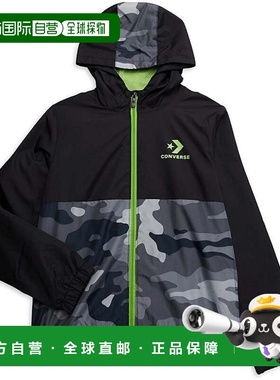 自营Converse Wind Jacket Kids  Black Camo Full Zip Hooded Lo