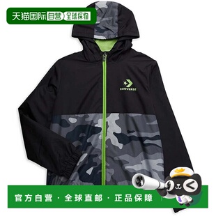 自营Converse Wind Jacket Kids  Black Camo Full Zip Hooded Lo