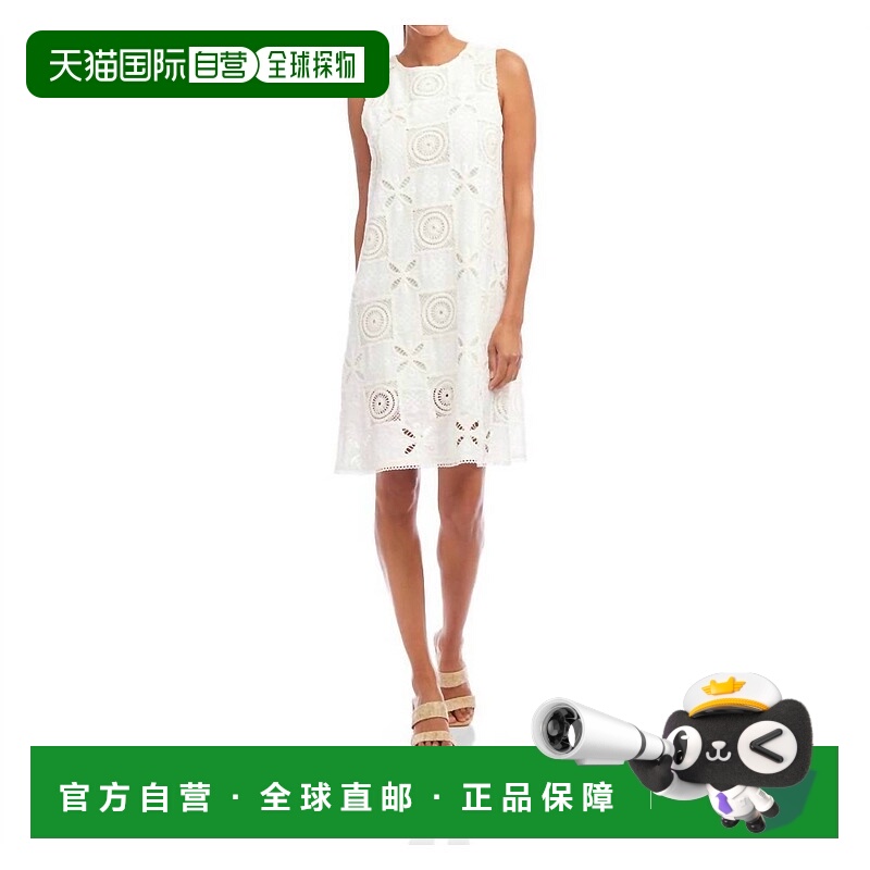 自营karen kaneSleeveless Embroidered Shift Mini Dress In Ivo