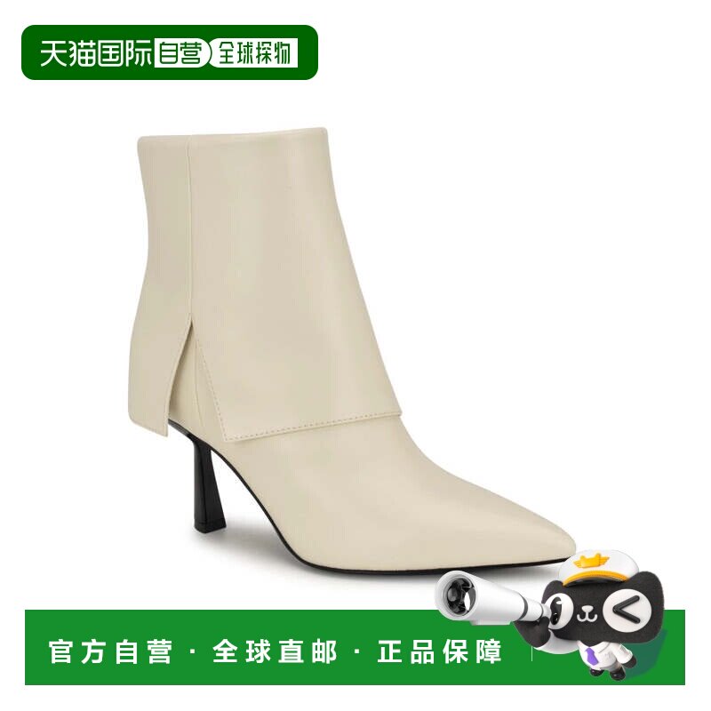 自营Nine West Bazie靴子女士奶油色尖头脚踝短靴HTAT1267-白色
