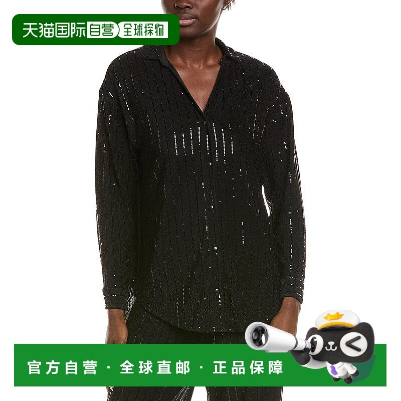 自营Anne Klein Pinstripe Tunic - Black 女装美国直发奥莱