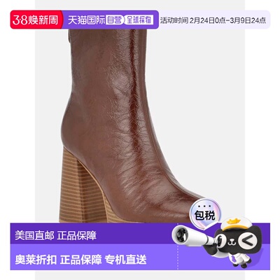 自营Guess Danca Boots Women's Brown Faux Leather Block Heel