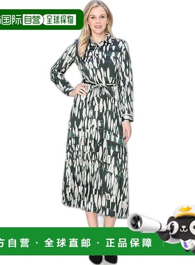 自营yal new york绿色抽象印花褶皱连衣裙 - 绿色 美国奥莱直发