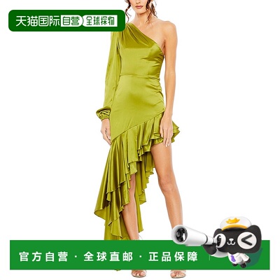 自营 Mac Duggal Charmeuse荷叶边不对称礼服-绿色 美国奥莱直发
