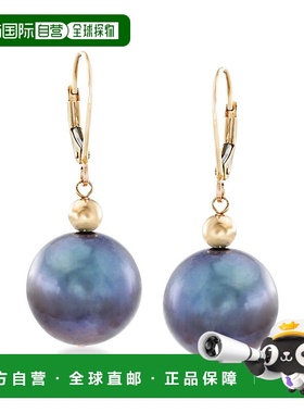 自营Ross-Simons 13-14 毫米黑色养殖珍珠吊式耳环 14 克拉黄金 -