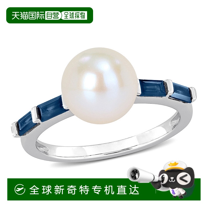 美国直邮julianna b 女士 戒指蓝宝石珍珠白金方形金戒指