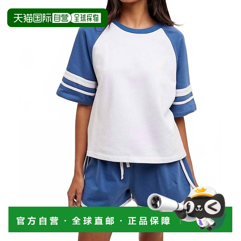 自营wishlistVintage Jersey Top And Short Set In White/blue -