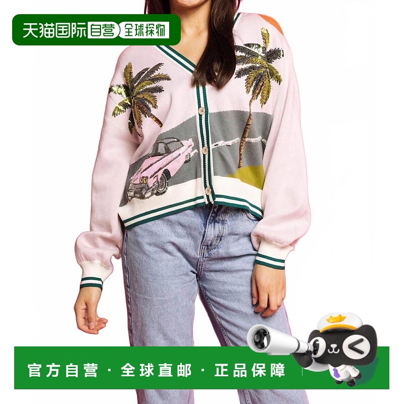 自营queen of sparklesLight Pink Vintage Palm Tree Cardigan -