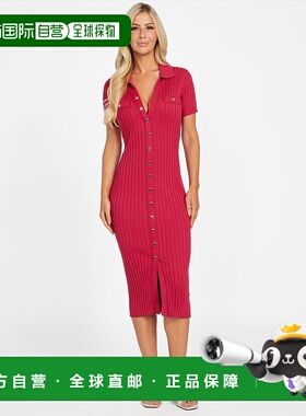 自营 guessAnette Midi毛衣连衣裙-深紫红色 美国奥莱直发包臀裙