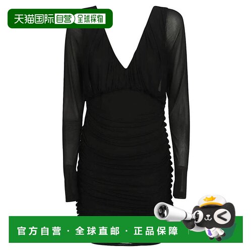 自营Saint Laurent Women's Short Dress With V-Neck - black 美