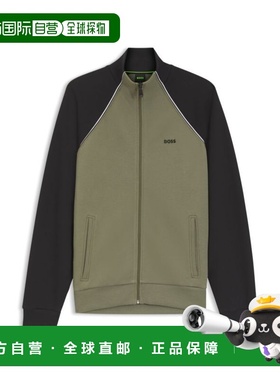 自营bossContrast-piping sweatshirt in a cotton blend - khaki