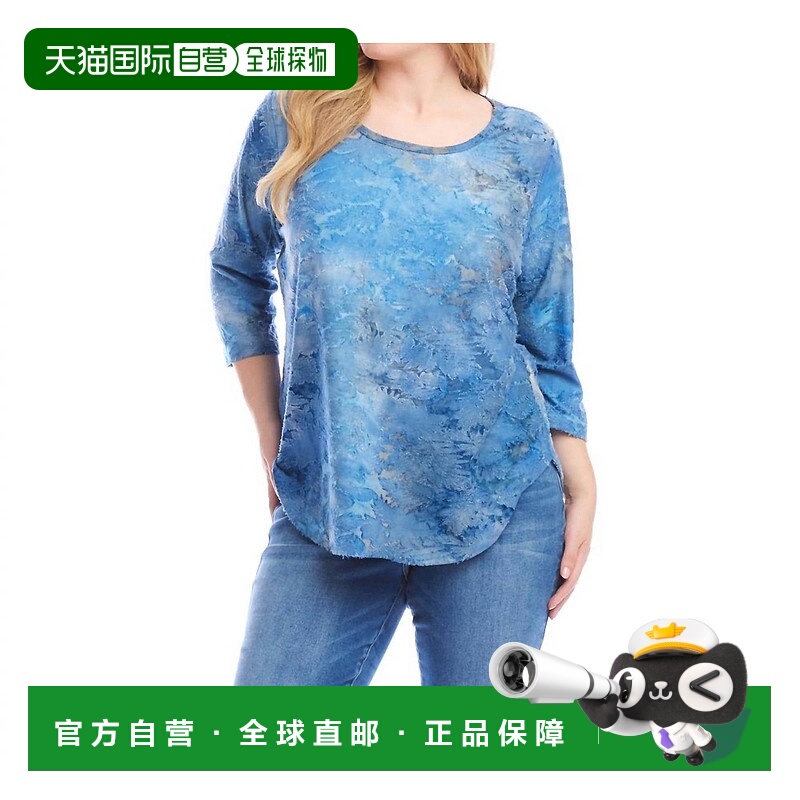 自营karen kane3/4袖烧坏衬衫上衣-加大码扎染-扎染 美国奥莱直发