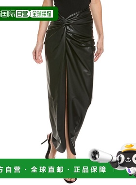 自营LAPOINTE Faux Leather Sarong - black 美国奥莱直发半身裙