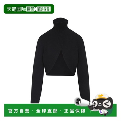 自营alaiaCropped Black Cashmere Pullover With Standing Colla
