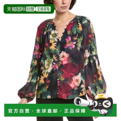 自营T Tahari Floral Button Blouse - black 美国奥莱直发
